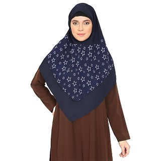 Instant Ready-to-wear Star Printed Hijab - Navy  Blue 